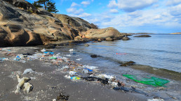 Sandø strand med plastsøppel